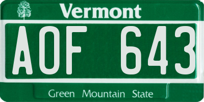 VT license plate AOF643