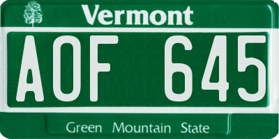 VT license plate AOF645