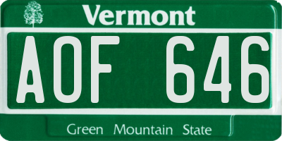 VT license plate AOF646