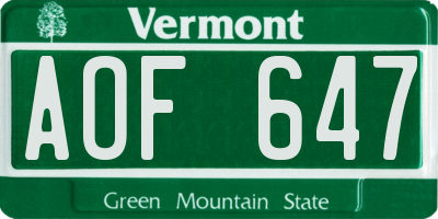 VT license plate AOF647