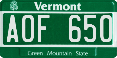 VT license plate AOF650