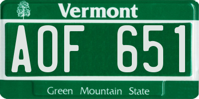 VT license plate AOF651