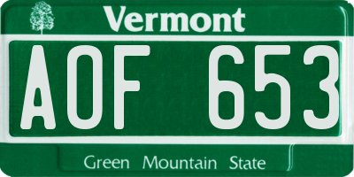 VT license plate AOF653