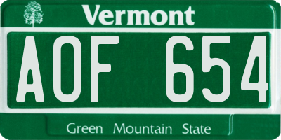 VT license plate AOF654