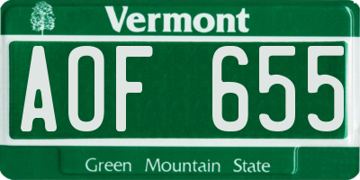 VT license plate AOF655