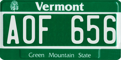 VT license plate AOF656