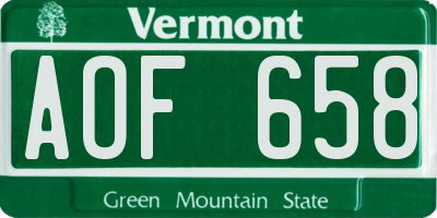 VT license plate AOF658
