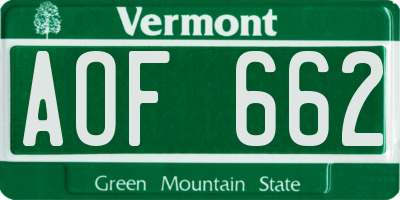 VT license plate AOF662