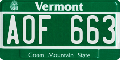 VT license plate AOF663