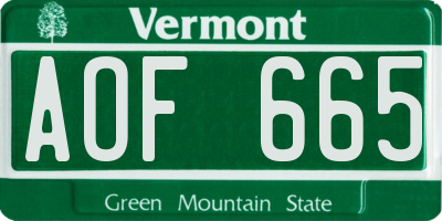 VT license plate AOF665
