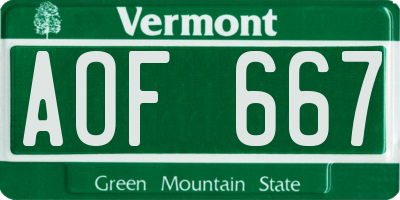 VT license plate AOF667