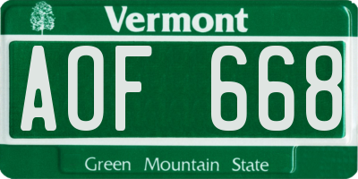 VT license plate AOF668
