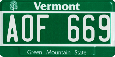 VT license plate AOF669