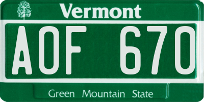 VT license plate AOF670