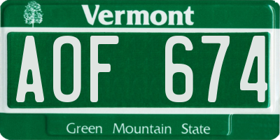 VT license plate AOF674
