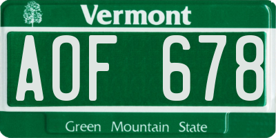 VT license plate AOF678