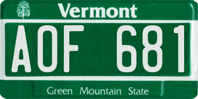 VT license plate AOF681