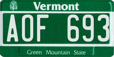 VT license plate AOF693