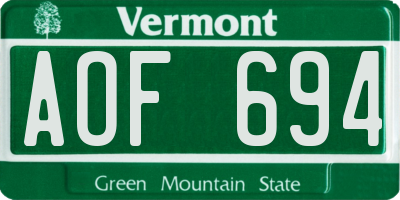 VT license plate AOF694