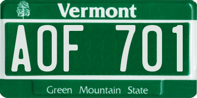 VT license plate AOF701