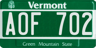 VT license plate AOF702