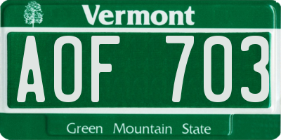 VT license plate AOF703