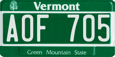VT license plate AOF705