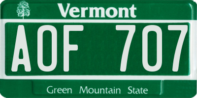 VT license plate AOF707