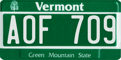 VT license plate AOF709