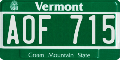 VT license plate AOF715