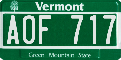 VT license plate AOF717
