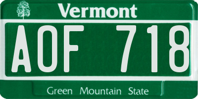 VT license plate AOF718