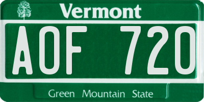 VT license plate AOF720