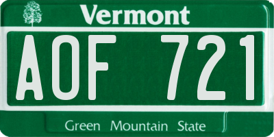VT license plate AOF721