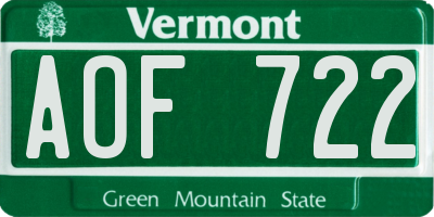 VT license plate AOF722