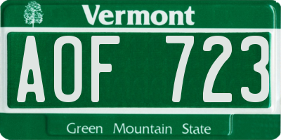 VT license plate AOF723