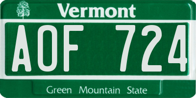 VT license plate AOF724