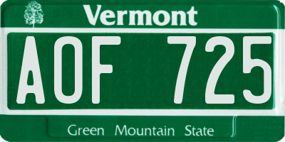 VT license plate AOF725