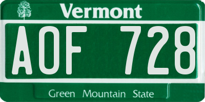VT license plate AOF728