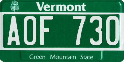 VT license plate AOF730