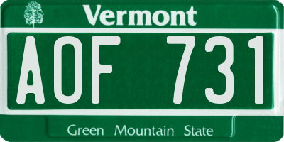 VT license plate AOF731