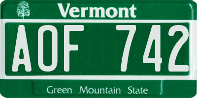 VT license plate AOF742