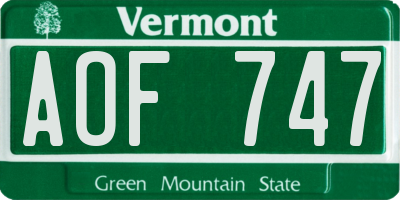 VT license plate AOF747