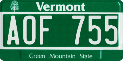 VT license plate AOF755