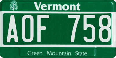 VT license plate AOF758