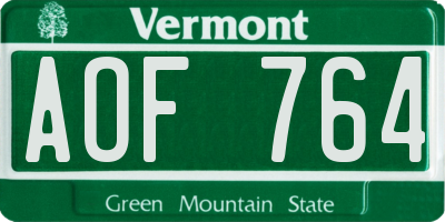 VT license plate AOF764