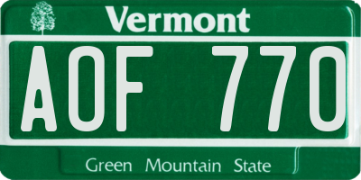 VT license plate AOF770