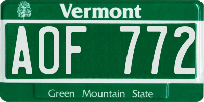 VT license plate AOF772