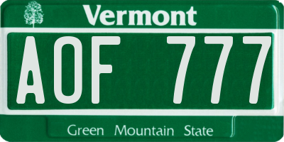 VT license plate AOF777