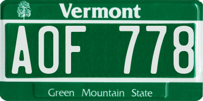 VT license plate AOF778